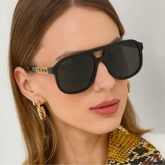 Gucci Women Sunglasses Black Grey Polarized Pilot GG1188S 001 BRAND NEW main image 6